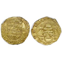 Seville, Spain, cob 2 escudos, Philip II, assayer Gothic D below mintmark S to left, with king's ord