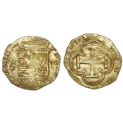 Toledo, Spain, cob 2 escudos, Philip II, assayer M above mintmark T to left.