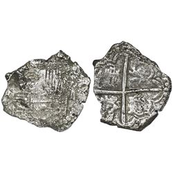 Potosi, Bolivia, cob 2 reales, Philip III, assayer not visible, Grade 3.