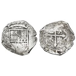 Mexico City, Mexico, cob 8 reales, (1)614(F), reverse legend starting at 3 o'clock, very rare.