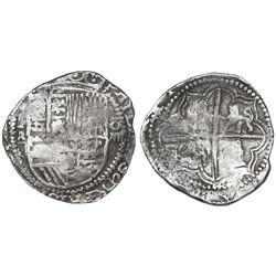 Potosi, Bolivia, cob 8 reales, Philip II, assayer B (5th period).