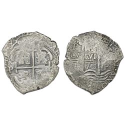 Potosi, Bolivia, cob 8 reales, 1670E.