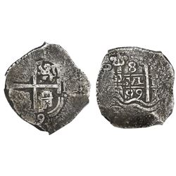 Potosi, Bolivia, cob 8 reales, 1699F, NGC VF 20, ex-1715 Fleet (designated on label).