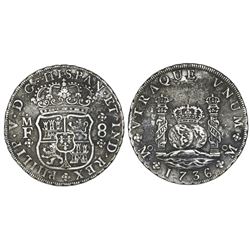 Mexico City, Mexico, pillar 8 reales, Philip V, 1736MF.