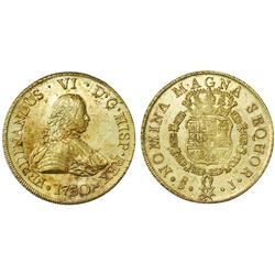 Santiago, Chile, gold bust 8 escudos, Ferdinand VI, 1751J, in promotional box with silver replica of