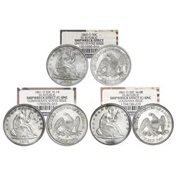 Set of three USA (New Orleans mint) Seated Liberty half dollar, NGC Shipwreck Effect / SS Republic, 