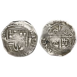 Mexico City, Mexico, cob 1 real, Philip II, assayer F/O to right, mintmark oM to left, rare.