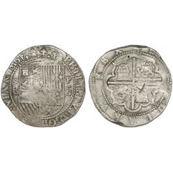 Lima, Peru, cob 8 reales, Philip II, assayer Diego de la Torre, *-8 to left, P-oD to right.
