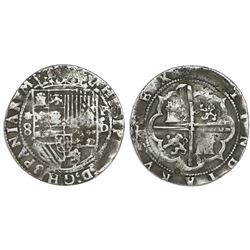 Lima, Peru, cob 8 reales, Philip II, assayer Diego de la Torre, *-8 to left, P-oD to right.