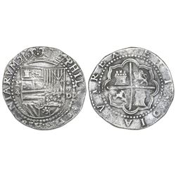 Lima, Peru, cob 4 reales, Philip II, assayer Diego de la Torre, P-4 to left, *-oD to right.