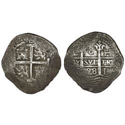 Lima, Peru, cob 8 reales, 1698H.