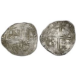 Potosi, Bolivia, cob 8 reales, Philip II, assayer B (4th period).