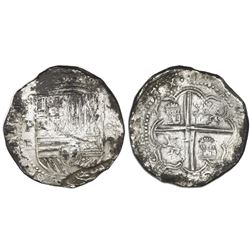 Potosi, Bolivia, cob 8 reales, Philip II, assayer B (4th period).