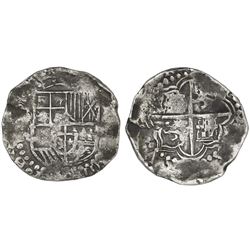 Potosi, Bolivia, cob 8 reales, Philip III, assayer R (curved leg).