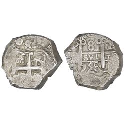 Potosi, Bolivia, cob 8 reales, 1758q.