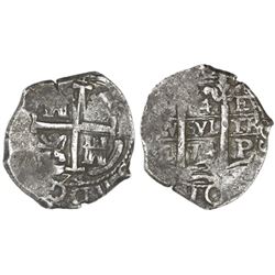 Potosi, Bolivia, cob 4 reales, 1674E, rare.