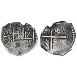 Bogota, Colombia, cob 2 reales, Philip IV, assayer A below mintmark NR to left (1632-42), castles an