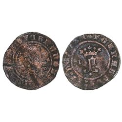 Burgos, Spain (struck for New World), copper 1 maravedi, Ferdinand-Isabel, ermines flanking crowned