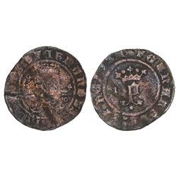 Burgos, Spain (struck for New World), copper 1 maravedi, Ferdinand-Isabel, ermines flanking crowned 