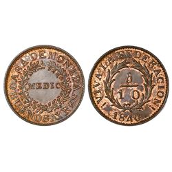 Buenos Aires, Argentina, copper 1/2 real (5/10), 1840, NGC MS 64 RB, finest known in NGC census, ex-