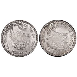 La Paz, Bolivia, medallic 1 sol, 1854, Belzu / condor, coin axis, PCGS MS63, ex-Whittier (stated on