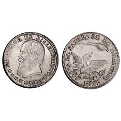 Potosi, Bolivia, medallic 1/16 boliviano, 1865, PCGS MS61, ex-Whittier (stated on label).
