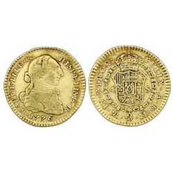 Bogota, Colombia, gold bust 1 escudo, Charles III, 1776/5JJ, rare.
