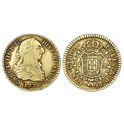 Popayan, Colombia, gold bust 1 escudo, Charles III, 1776SF.