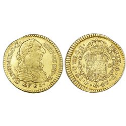 Popayan, Colombia, gold bust 1 escudo, Charles III, 1780SF.