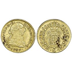 Bogota, Colombia, gold bust 1 escudo, Charles III, 1787JJ, rare.