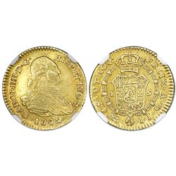Bogota, Colombia, gold bust 1 escudo, Charles IV, 1802/1JJ, NGC AU 58, finest and only example in NG