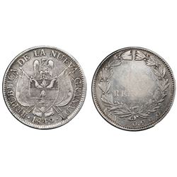 Bogota, Colombia, 10 reales, 1849/8, rare, PCGS VF 25.