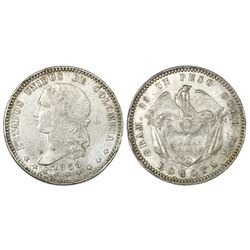 Bogota, Colombia, 1 peso, 1868, rare, PCGS AU detail / cleaned, Restrepo Plate Coin (stated on label