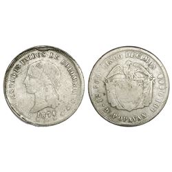 Popayan, Colombia, 5 decimos, 1874, re-punched 18, fineness 0,835/0,900, rare PCGS VF20, finest know