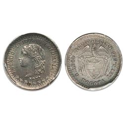 Bogota, Colombia, 1/2 decimo, 1871, PCGS MS63, finest known in PCGS and NGC censuses.