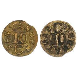 Santander (Bucaramanga), brass uniface 10 centavos (necessity coinage), (1902).