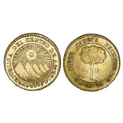 Costa Rica (Central American Republic), gold 2 escudos, 1843M, very rare, NGC XF details / graffiti.
