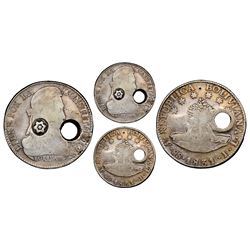 Costa Rica, 8 reales, circular hole-punch and Carrillo "star" countermark (Type I, 1841-42) on a Pot