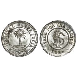 Central Santa Lucia, Oriente, Cuba, copper-nickel "1 ration" (una racion) token, 1884, Rafael L. San