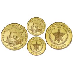 Cuba, gold proof PIEFORT 100 pesos, 1989, First Train in Spain 140th Anniversary, NGC PF 67 Ultra Ca