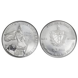 Cuba, silver proof PIEFORT 10 pesos, 1989, French Revolution Anniversary (Lady Justice), NGC PF 67 U
