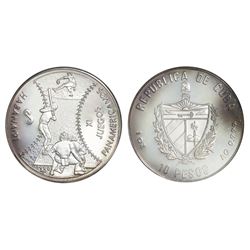 Cuba, silver proof PIEFORT 10 pesos, 1990, Eleventh Pan American Games (Havana, 1991) - Baseball, NG