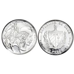 Cuba, silver proof PIEFORT 10 pesos, 1993, Bolivar and Marti, NGC PF 68 Ultra Cameo, ex-Rudman.