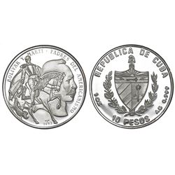 Cuba, silver proof PIEFORT 10 pesos, 1993, Bolivar and Marti, NGC PF 65 Ultra Cameo.