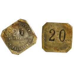 San Pedro de Macoris, Dominican Republic, brass 20 centavos token, no date (late 1800s), Colonia Esp