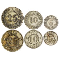 Set of three San Pedro de Macoris, Dominican Republic, brass tokens, no date (late 1800s), Yngenio P