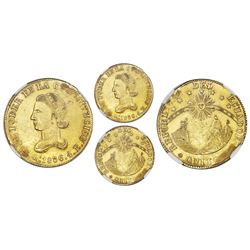 Quito, Ecuador, gold 4 escudos, 1836FP, NGC MS 61.