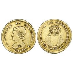 Quito, Ecuador, gold 1 escudo, 1833GJ.