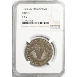 Quito, Ecuador, 4 reales, 1843MV, NGC F 15.