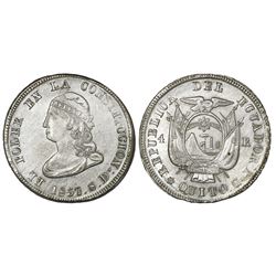 Quito, Ecuador, 4 reales, 1857GJ, NGC UNC details / cleaned, rev scratches.